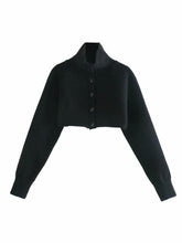Carregar imagem no visualizador da galeria, Turtleneck Buttoned Wool Knit Pullover Super Short Sweater