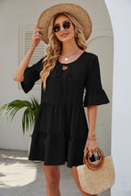 Carregar imagem no visualizador da galeria, Women's Fashionable Pleated Ruffled Short Sleeve Lace-up Dress