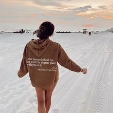 Carregar imagem no visualizador da galeria, Dear Person Behind Me,the World Is A Better Place,with You In It,love,the Person In Front Of You,Women's Plush Letter Printed Kangaroo Pocket Drawstring Printed Hoodie Unisex Trendy Hoodies