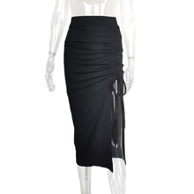 Carregar imagem no visualizador da galeria, European And American Women's High Waist Slit Pleated Skirt