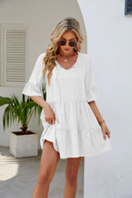 Carregar imagem no visualizador da galeria, Women's Fashionable Pleated Ruffled Short Sleeve Lace-up Dress