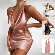 Carregar imagem no visualizador da galeria, Satin Party Dress V Neck Backless Mini Sleeveless Summer Party Dress