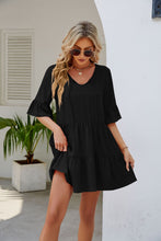 Carregar imagem no visualizador da galeria, Women's Fashionable Pleated Ruffled Short Sleeve Lace-up Dress