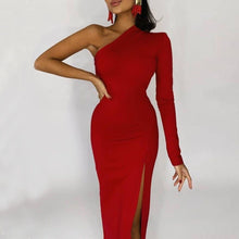 Carregar imagem no visualizador da galeria, Women's Spring Shoulder One-side Split Sleeve Temperament Commute Slim Dress