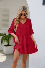 Carregar imagem no visualizador da galeria, Women's Fashionable Pleated Ruffled Short Sleeve Lace-up Dress