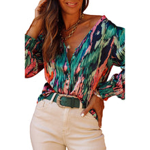 Carregar imagem no visualizador da galeria, Watercolor Printing V-neck Shirt Women