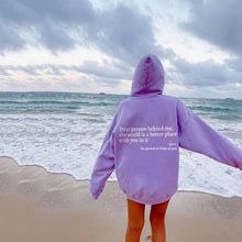 Carregar imagem no visualizador da galeria, Dear Person Behind Me,the World Is A Better Place,with You In It,love,the Person In Front Of You,Women's Plush Letter Printed Kangaroo Pocket Drawstring Printed Hoodie Unisex Trendy Hoodies