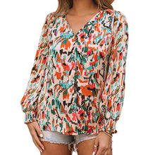 Carregar imagem no visualizador da galeria, Watercolor Printing V-neck Shirt Women