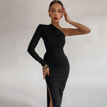 Carregar imagem no visualizador da galeria, Women&#39;s Spring Shoulder One-side Split Sleeve Temperament Commute Slim Dress

