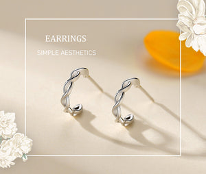 S925 Silver Twisted Rope C-Shaped Stud Earrings