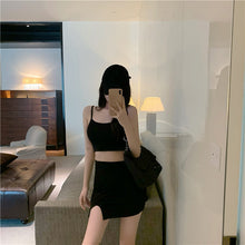 Carregar imagem no visualizador da galeria, Western-style Knitted Two Piece Female Short Navel Sling Slit Bag Hip Skirt
