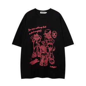Hip Hop Retro Cartoon Printed Short Sleeve Men