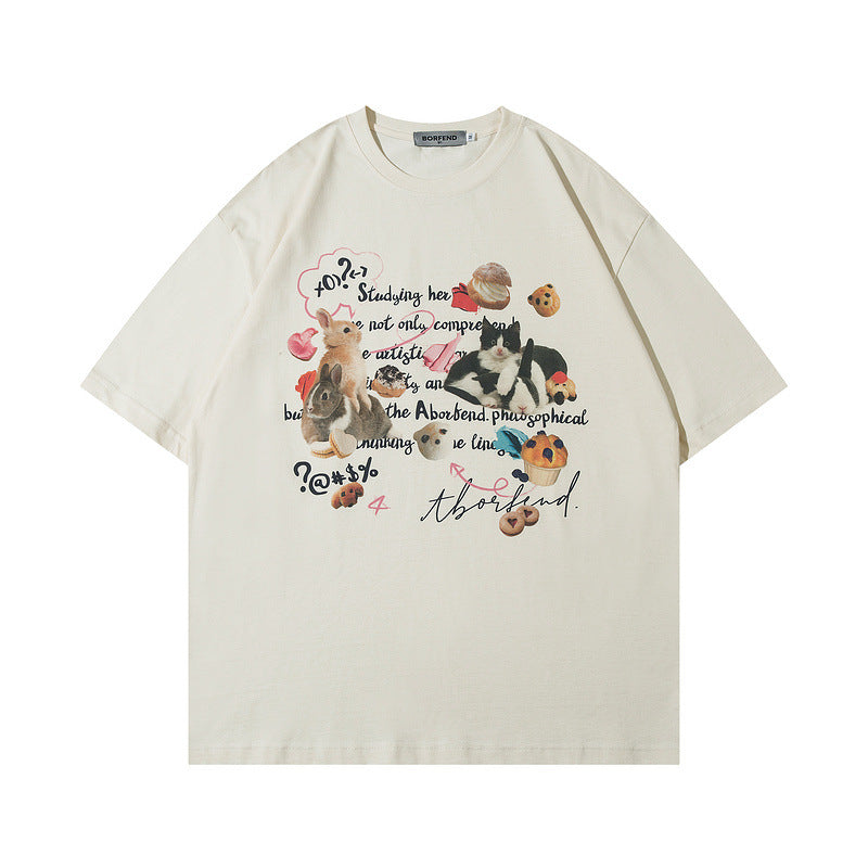 Hip Hop Retro Cartoon Printed Short Sleeve Men