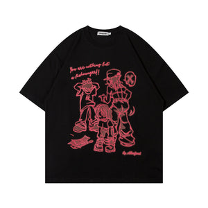 Hip Hop Retro Cartoon Printed Short Sleeve Men