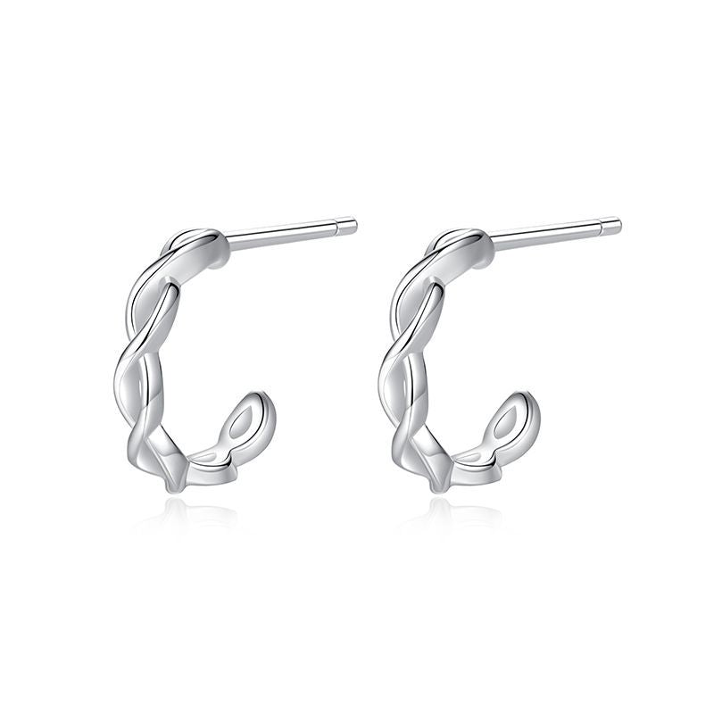S925 Silver Twisted Rope C-Shaped Stud Earrings