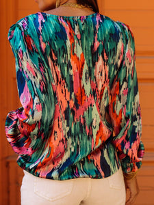 Watercolor Printing V-neck Shirt Women