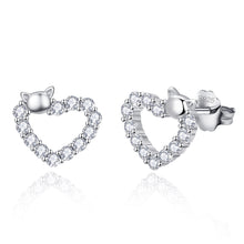 Carregar imagem no visualizador da galeria, Heart Stud Earrings 925 Sterling Silver Heart Earrings Small Earrings Kitten Earrings Jewelry Gift for Women Girls Kids Ladies
